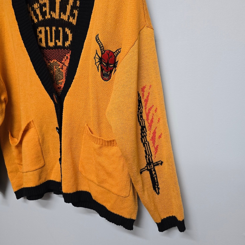 Netflix Stranger Things Hellfire Club Women Medium Yellow Cardigan Graphic - Picture 3 of 11